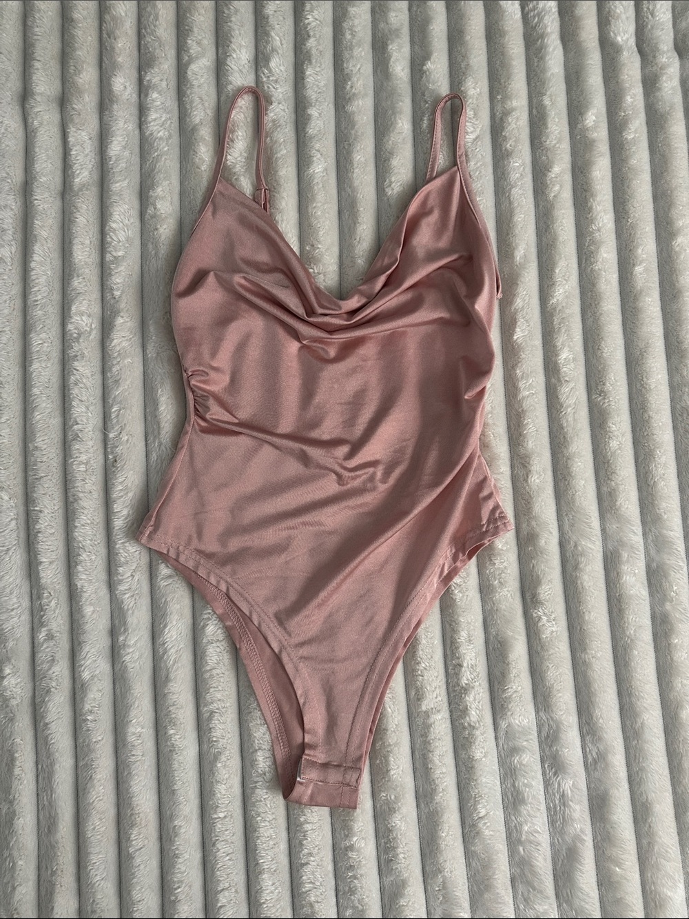 Cowl Neck One-Piece Bodysuit - Dusty Pink